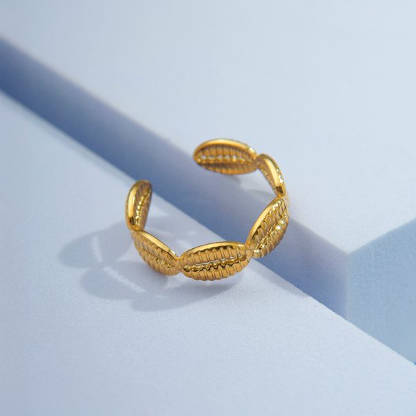 Anel Conchas Ajustável Folheado Ouro 18K