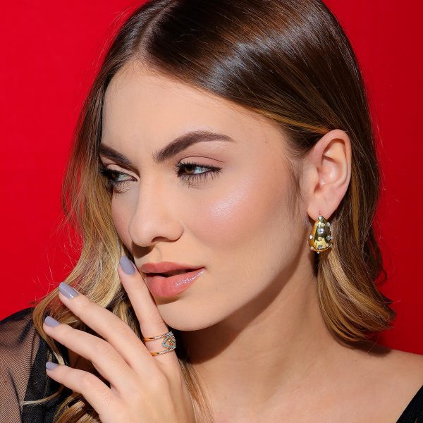 Anel Olho Grego com Pedras de Zircônia Folheado Ouro 18K